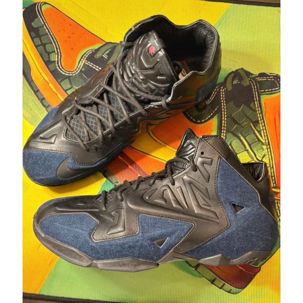 Nike LeBron XI EXT Denim QS Black Denim Basketball Shoes 659509-004 No Box